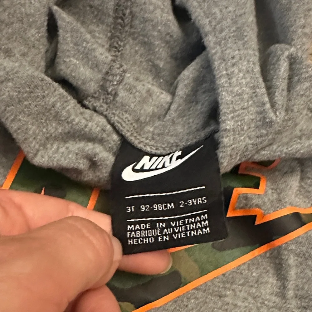 Nike Kids Gray Hoodie with Camouflage Orange Logo